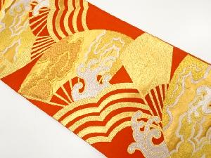 アンティーク　扇に雲・荒波模様織り出し袋帯（着用可）